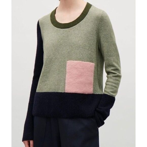 COS color block green/blue/ pink wool knit Sweater Small - Picture 1 of 14